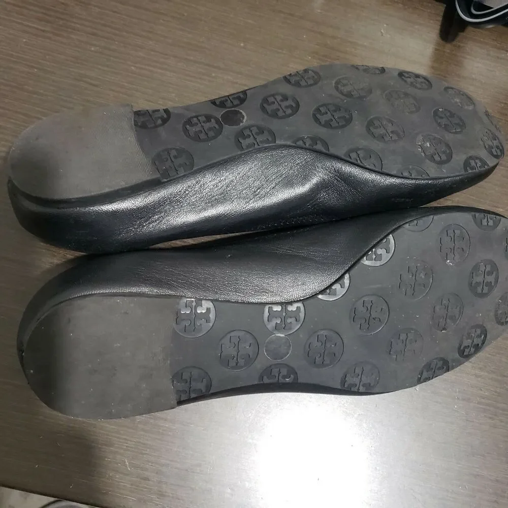 Tory Burch Black Flat Shoes Gold Logo 8M